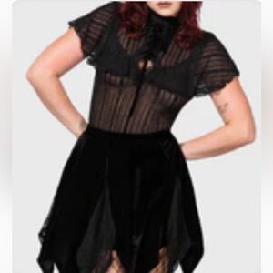 Killstar Black Velvet Skirt with lace detail